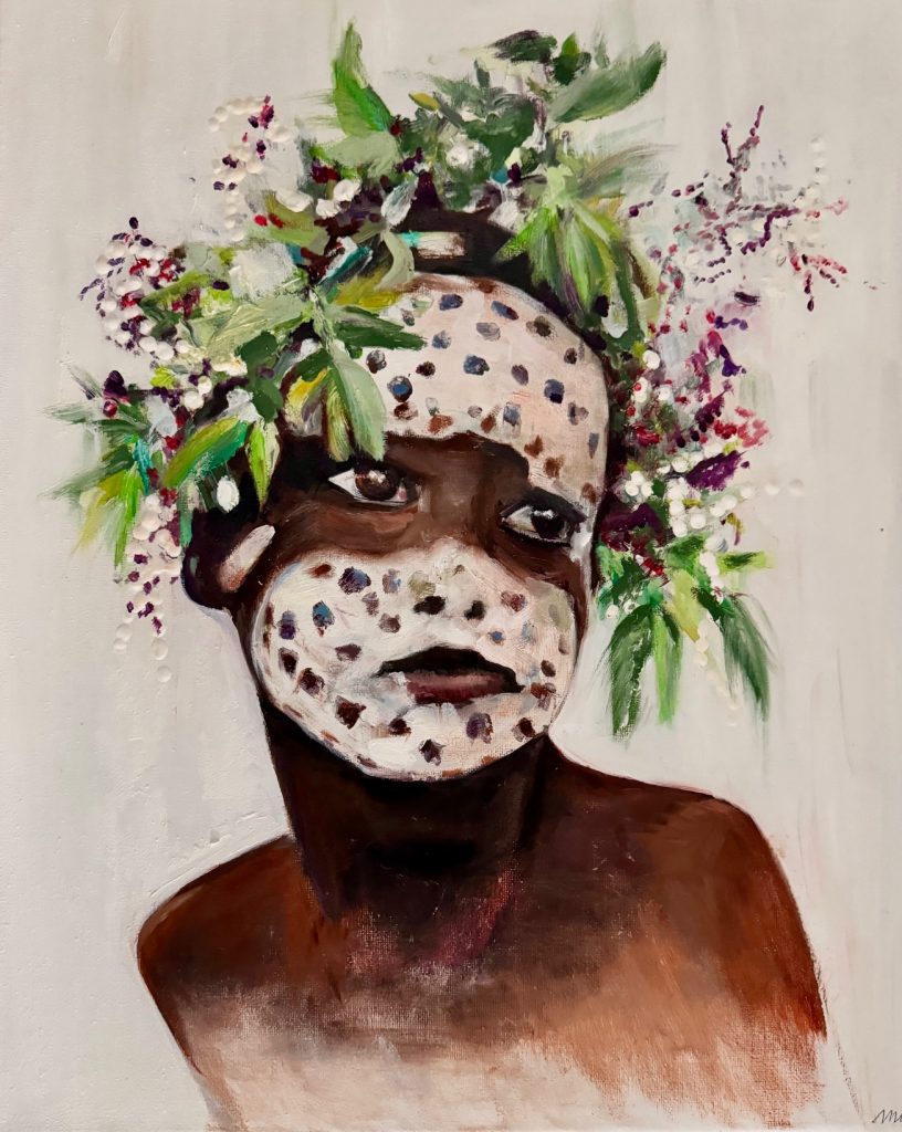 L’enfant aux feuillages 1 (collection Peuples de la rivière), une oeuvre de Bee Pellerin.