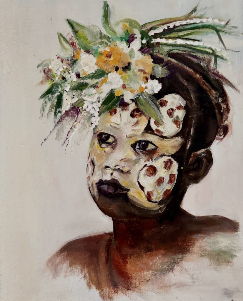 L’enfant aux feuillages 2 (collection Peuples de la rivière), une oeuvre de Bee Pellerin.