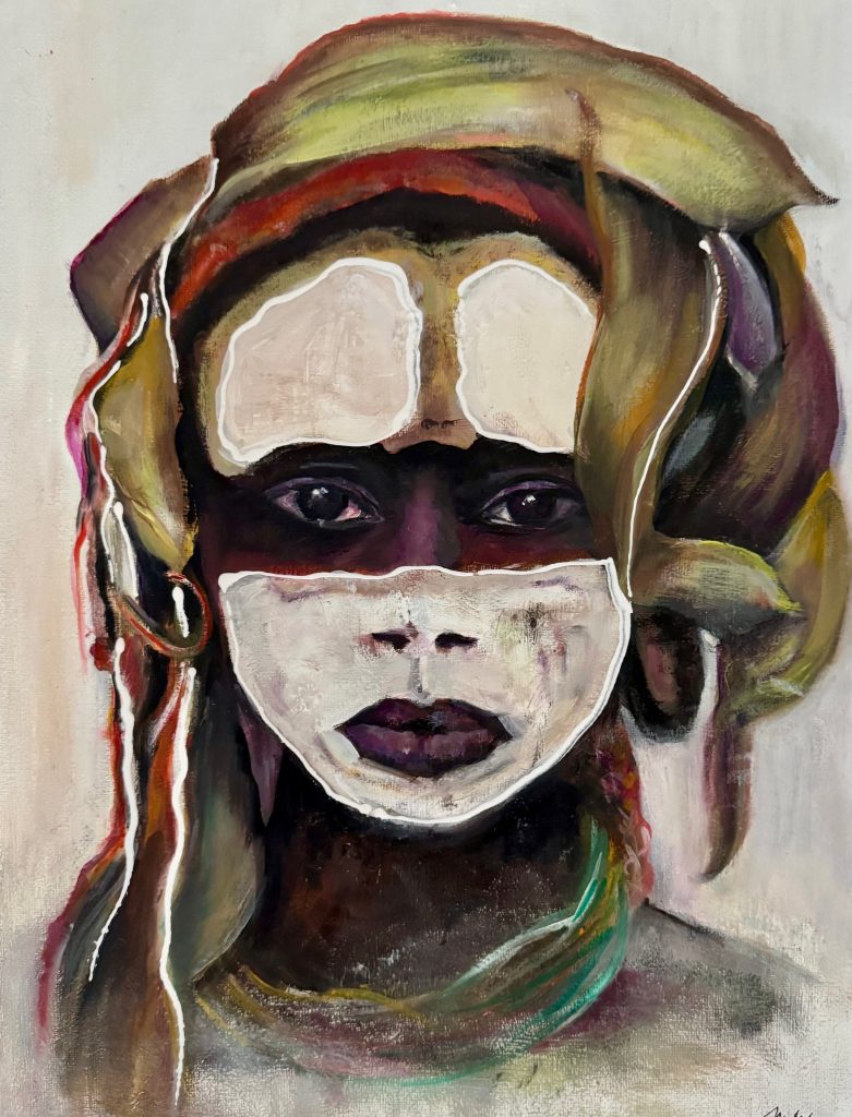 L’enfant aux feuilles de bananier (collection Peuples de la rivière), une oeuvre de Bee Pellerin.