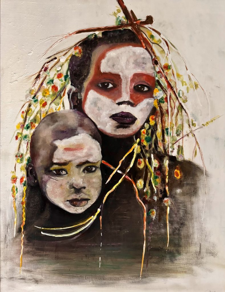 Deux enfants de la rivière (collection Peuples de la rivière), une oeuvre de Bee Pellerin.